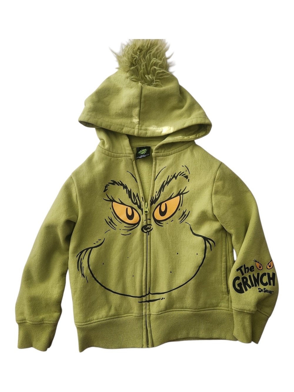 The Grinch Green Hooded Zip-Up Sweatshirt for Kids Size 4/5
